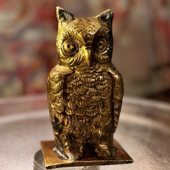 Vintage Other - Vintage Brass Owl Figurine Rustic Decor Witchy Academia Cottagec